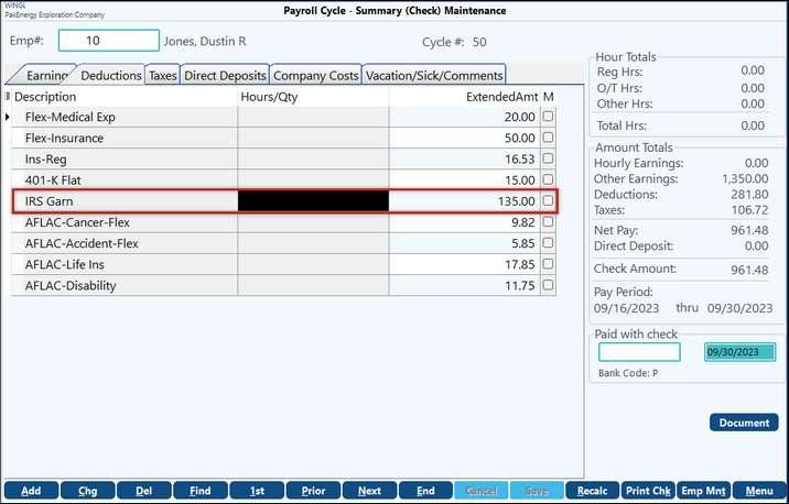 Deductions based on percent of net check3