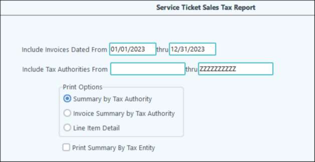 Sales tax report