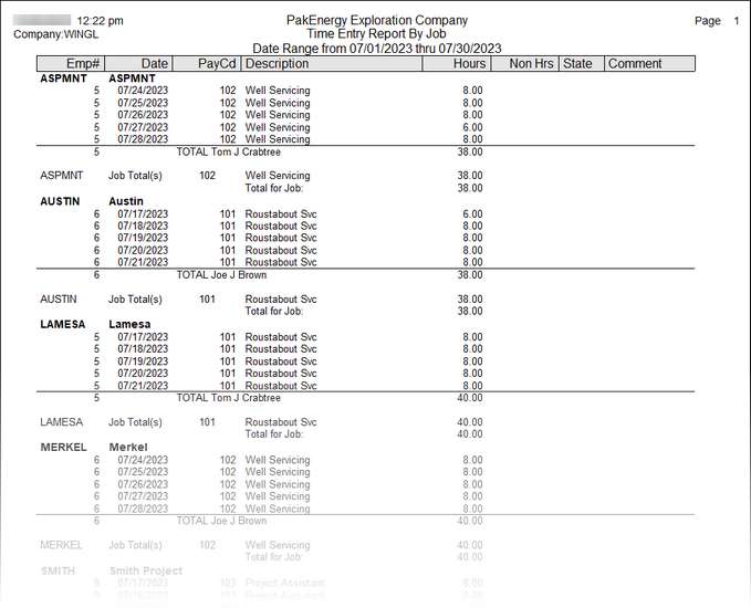 time entry report by job 2