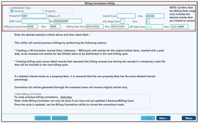 Rev Bill Owner Level Billing Corrections Utility 1