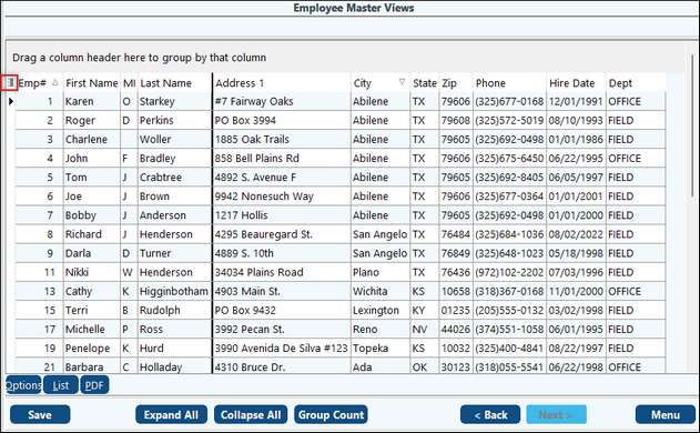 employee master grid