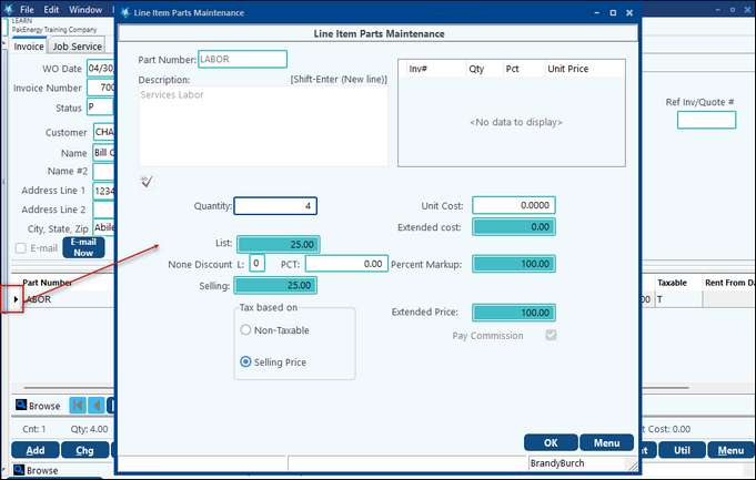 Line Item Parts Maint