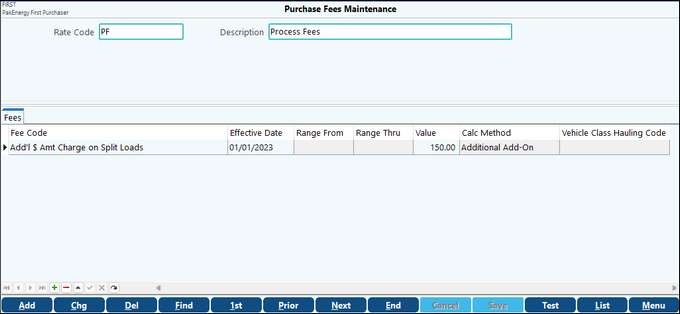 Purchase Fees Maint