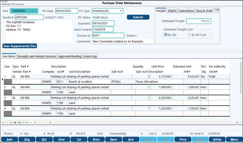 Purchase order maint