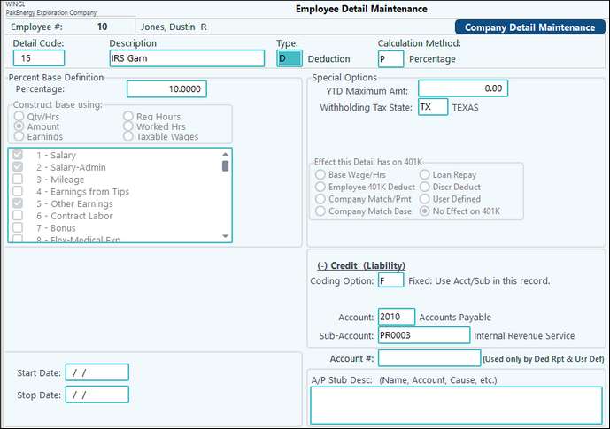 Deductions based on percent of net check2