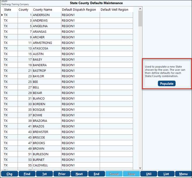 State_County Defaults Maint