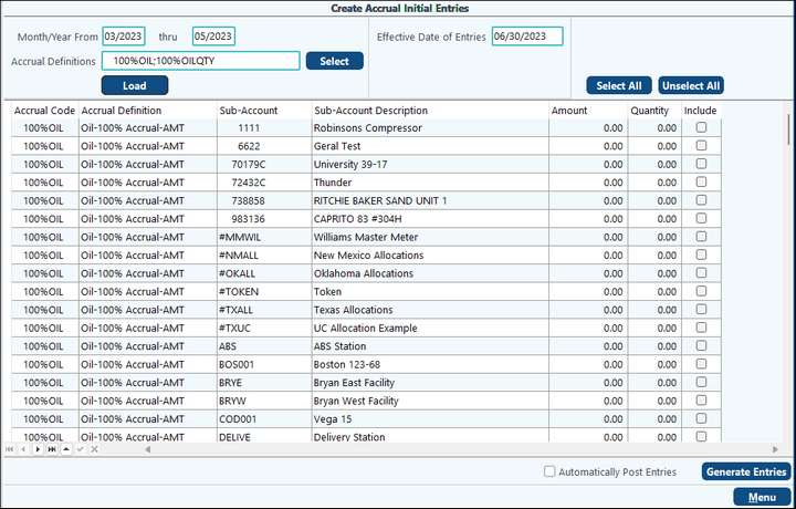 initial entries