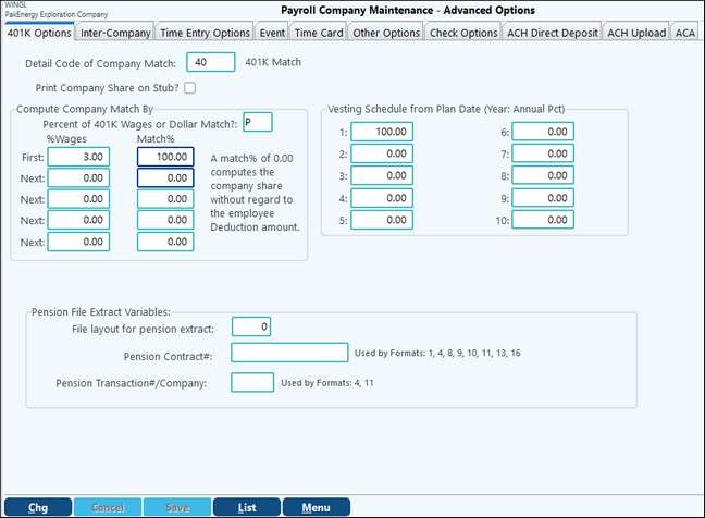 401k options tab