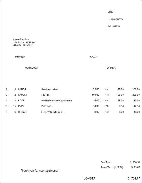 MS invoice