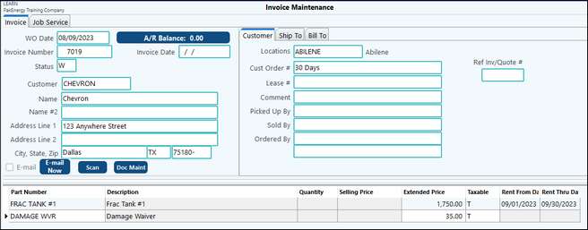 inv rental monthly invoice entry