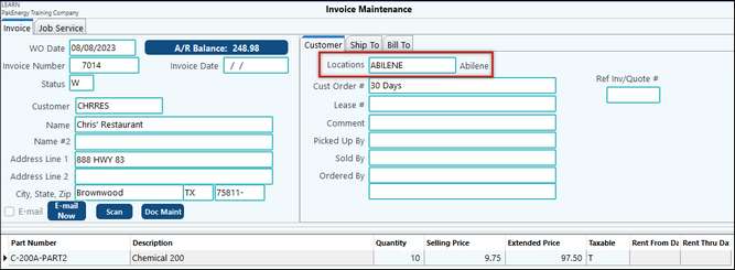 Inv multi loc invoice