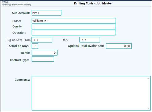 drilling cost setup