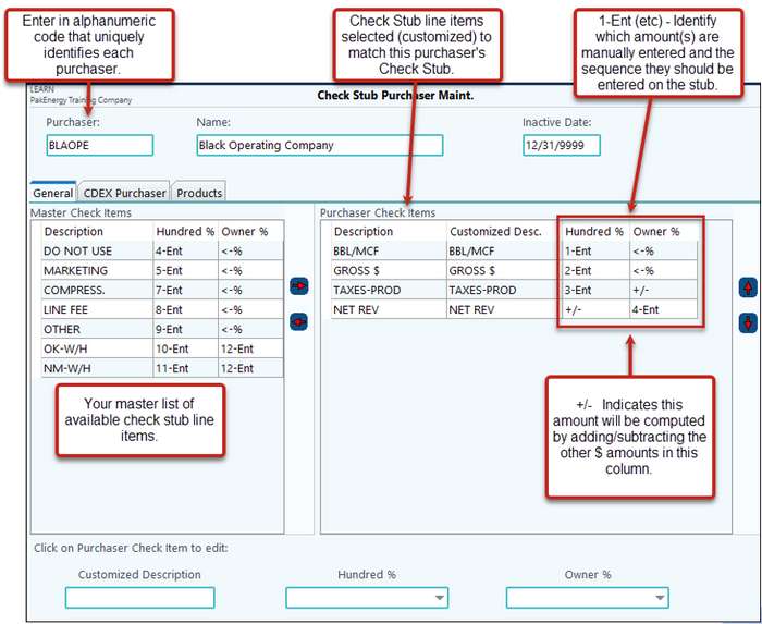 check stub Purchaser maint