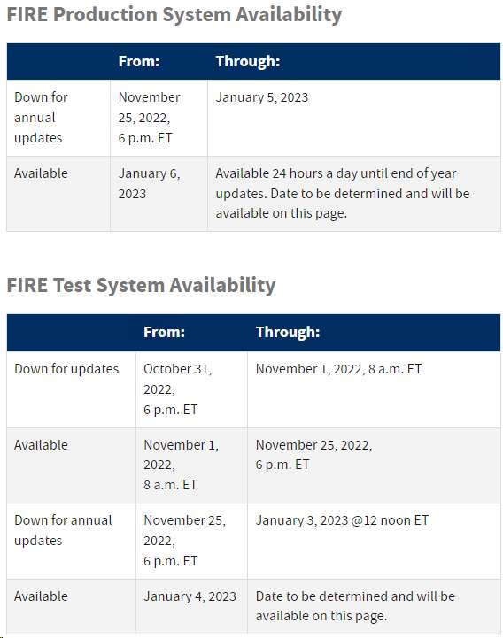 FIRE Dates