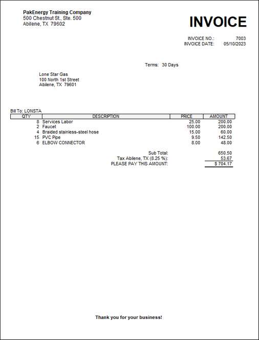 PTB invoice