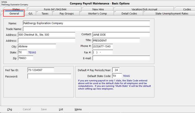 General ledger tab