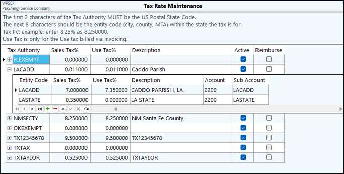 ST Tax Rate Maint