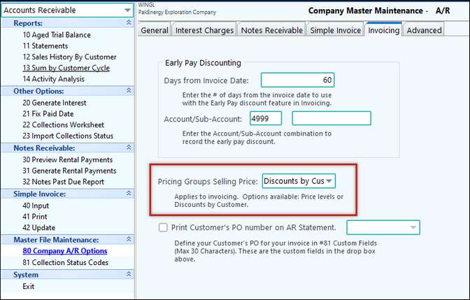 ar company master invoice tab