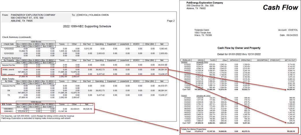 1099 supporting schedule