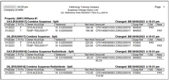 Rev Bill Report Owner Level Suspense Change History